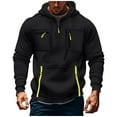 thumbnail image 1 of FAVIPT 1/4 Zip Tactical Hoodies for Men Casual Fashion Winter Warm Pullover Multi-Pockets Slim Sweatshirt Athletic Hiking Training Hoodie Black,L, 1 of 6