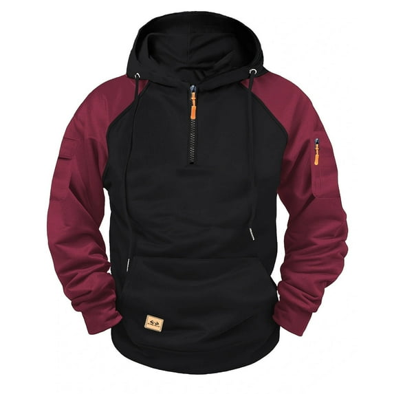FAVIPT 1/4 Zip Tactical Hoodies for Men Casual Fashion Winter Warm Pullover Multi-Pockets Slim Sweatshirt Athletic Hiking Training Hoodie Black,XXL