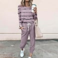 thumbnail image 1 of FAVIPT 2 Piece Outfits for Women Sweatsuit Striped Long Sleeve Pullover Top with Jogger Sweatpants Fall Fashion Loungewear Set Sky Blue M, 1 of 6