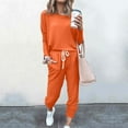 thumbnail image 1 of FAVIPT 2 Piece Solid Outfits for Women Crewneck Long Sleeve Tops Long Pants Lounge Sets with Drawstring Tracksuit Jogger Sets Orange M, 1 of 5