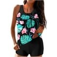 thumbnail image 1 of FAVIPT 2 Piece Swimsuit for Women Tummy Control with Boyshorts Bathing Suits Cute Graphic Print Modest Vacation Summer 2025 Tankini Swimsuits Blue,L, 1 of 6