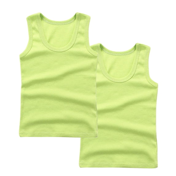 FAVIPT 2 Pieces Tank Top for Girls Summer Boys Soft Cotton Sleeveless Crewneck Tops Casual Cute Solid Color Lightweight Tees Green,9 Years