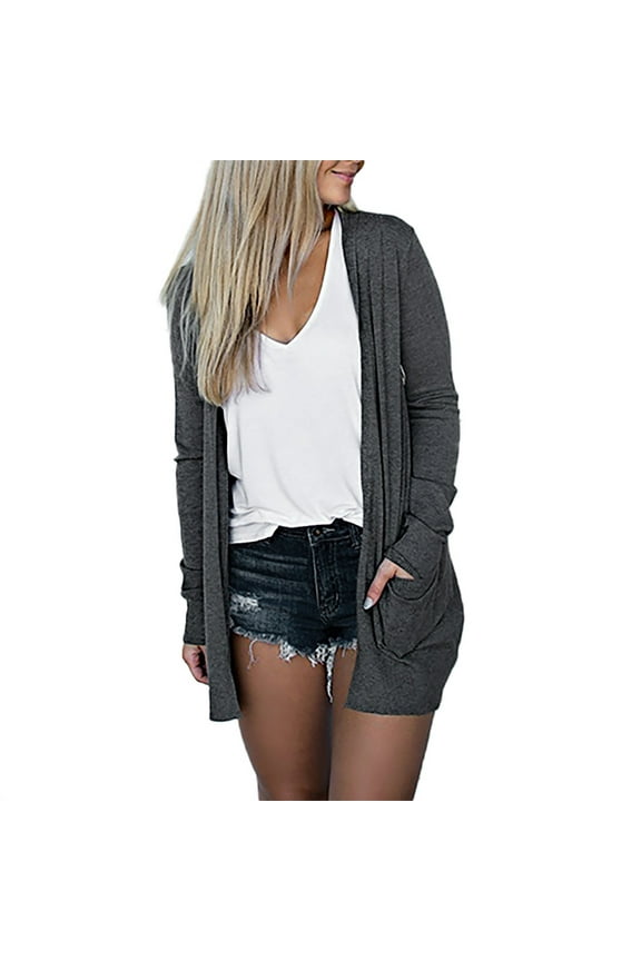 2024 Cardigans for Women Lightweight Long Sleeve Fall Cardgian Dressy Casual Top Trendy Solid Open Front Duster Kimono Cardigans with Pockets