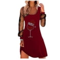 thumbnail image 1 of FAVIPT 2024 Christmas Dress Christmas Casual Dress for Women Wine Glass Print Cocktail Midi Dresses Loose Lace Mesh Long Sleeve Swing Dress, 1 of 5