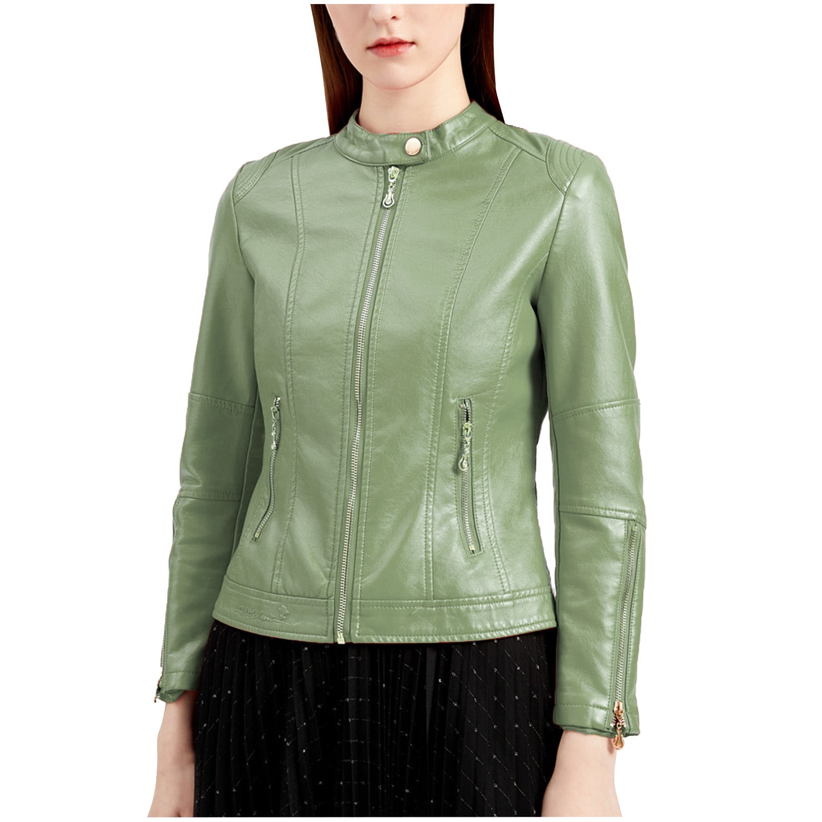 Womens Hooded Faux Leather Fashion Jacket