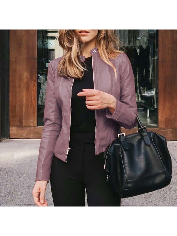 2024 Faux Leather Jackets for Women Dressy,Leather Jacket Women Long Sleeve Faux Suede Motorcycle Jacket Solid Color Zip Up Coat Lightweight Fall Tops