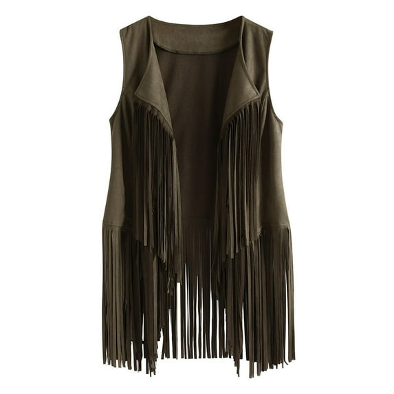 FAVIPT 2024 Fringe Vest for Women Clearance Sale,Ladies Faux Suede Leather Cowboy Style Vest Sleeveless Tassels Cardigan Waistcoat