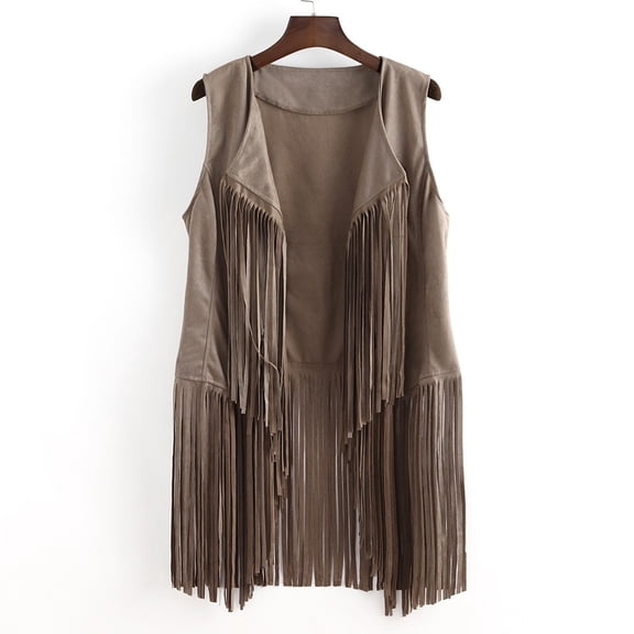 FAVIPT 2024 Fringe Vest for Women Clearance Sale,Ladies Faux Suede Leather Cowboy Style Vest Sleeveless Tassels Cardigan Waistcoat