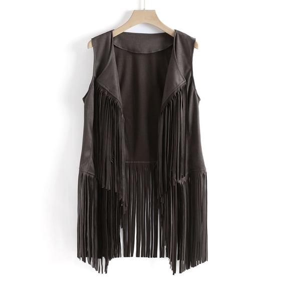 FAVIPT 2024 Fringe Vest for Women Clearance Sale,Ladies Faux Suede Leather Cowboy Style Vest Sleeveless Tassels Cardigan Waistcoat