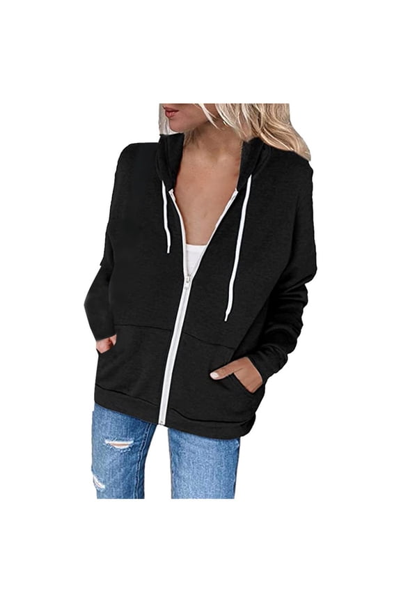 2024 Hoodies for Women Casual Solid Zip Up Drawstring Sweashirt Top Lightweight Workout Outwear Sweatshirt Long Sleeve Jogger Hooded Jacket