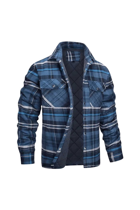 2024 Men's Lined Hooded Flannel Shirt Jacket with Pockets Plus Size Quilted Plaid Coat Button Down Plaid Button Up Winter Thermal Warm Jackets