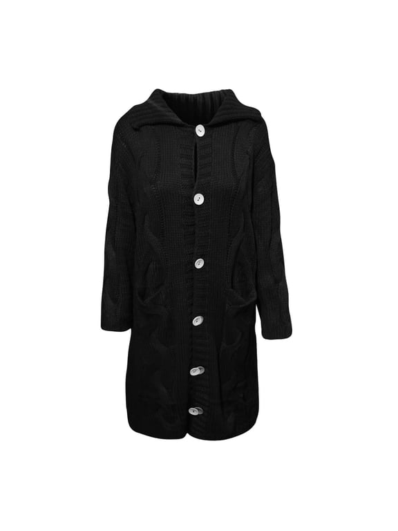 2024 Oversized Cable Knit Sweater Women Button Up Long Sweater Cardigan Vintage Turn Down Collar Cardigan with Pockets