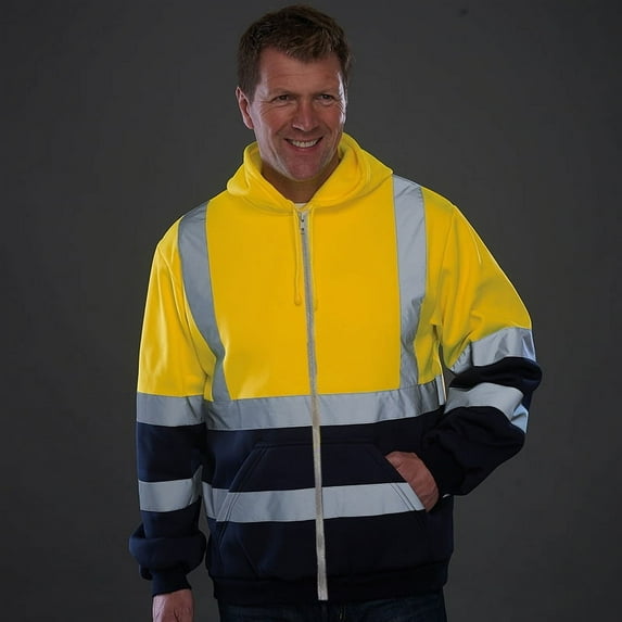 High Visibility Hoodie for Men,Mens Road Safety Reflective Jacket Hi Vis Workwear Reflective Construction Jackets Waterproof Hoodie with Pocket