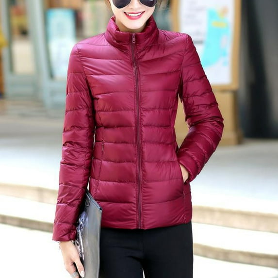 FAVIPT 2024 Light Weight Puffer Jacket for Women Long Sleeve Stand Collar Coat Slim Fit Down Jacket Zip Up Puffer Jacket Outwear