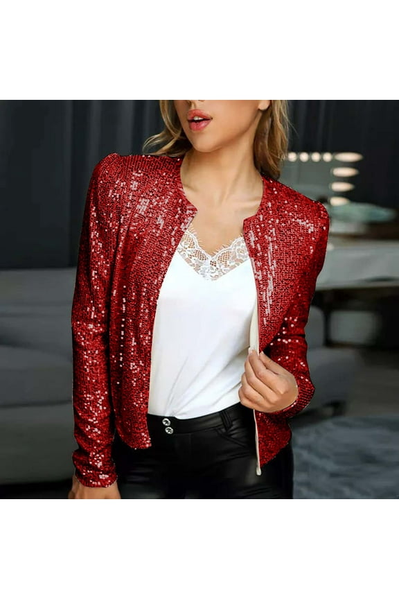 2024 Sequin Blazer for Women Trendy Casual Cardigan,2024 Women's Sparkle Sequins Jacket Open Front Long Sleeve Blazer Jacket