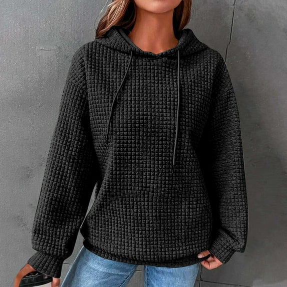FAVIPT 2024 Waffle Hoodies for Women Trendy Lightweight Solid Color Hooded Sweatshirt Fall Long Sleeve Loose Fit Casual Pullover