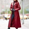 thumbnail image 1 of FAVIPT 2024 Women Faux PU Leather Long Jacket Casual Trench Coat Cool Moto Jackets Zipper Overcoat Maxi Tops Plus Size, 1 of 5