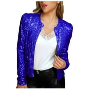 FAVIPT 2024 Women Sequins Blazer Sequin Jacket Casual Long Sleeve Glitter Party Shiny Open Front Coat Cropped Jacket for Women