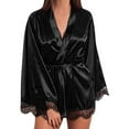 thumbnail image 1 of FAVIPT 2024 Women Silk Satin Robe Set 2 Piece Pajamas Sets Lace Trim 3/4 Sleeve Nightgown Silky Robes with Underwear Nightwear Set,Women's 2 Piece Pajama Set, 1 of 6