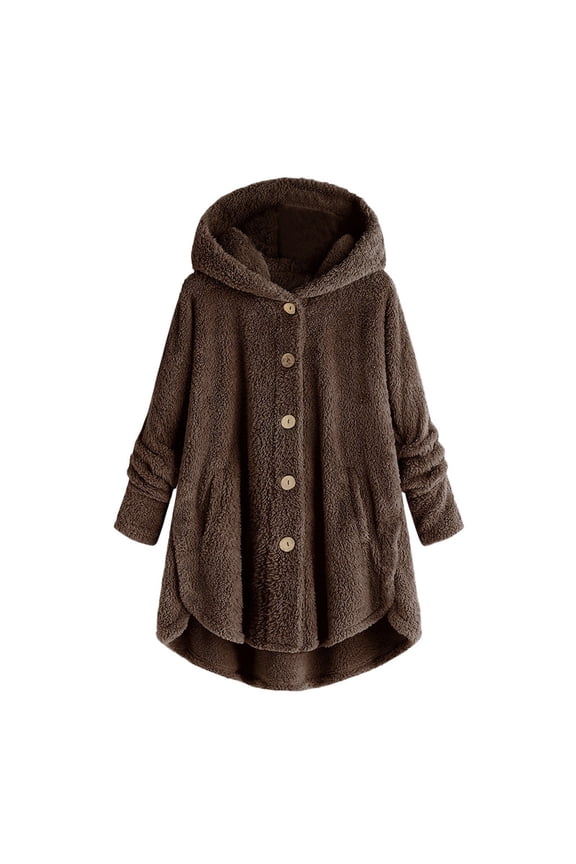 2024 Women's Fluffy Hoodie,Womens Fleece Cat Ear Hoodie Plus Size Button Sweater Sweatshirt Hem Jacket Coat Solid Pullover Tops with Pockets