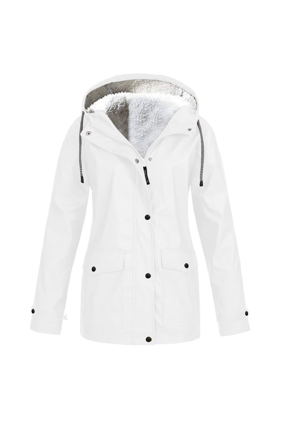 2024 Women's Oversized Fleece Lined Raincoat Waterproof Trench Coat Winter Outdoor Warm Plus Size Rain Jacket Windproof Windbreaker Sports Overcoat