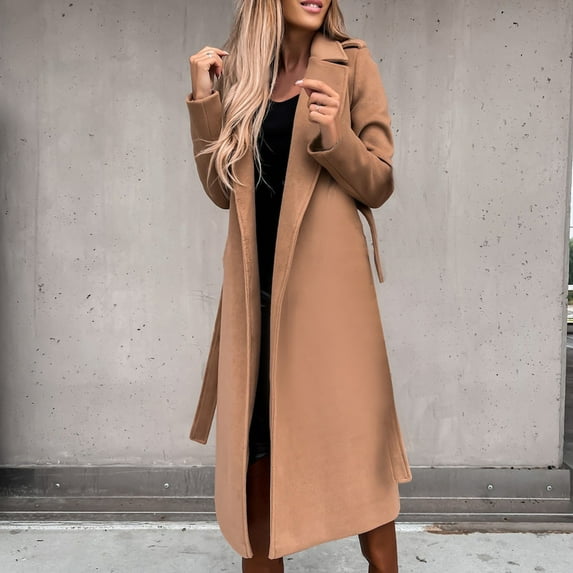 FAVIPT 2024 Women's Wool Blend Trench Winter Jackets Mid Long Warm Pea Coats Dressy Casual Double Breasted Overcoat with Pockets