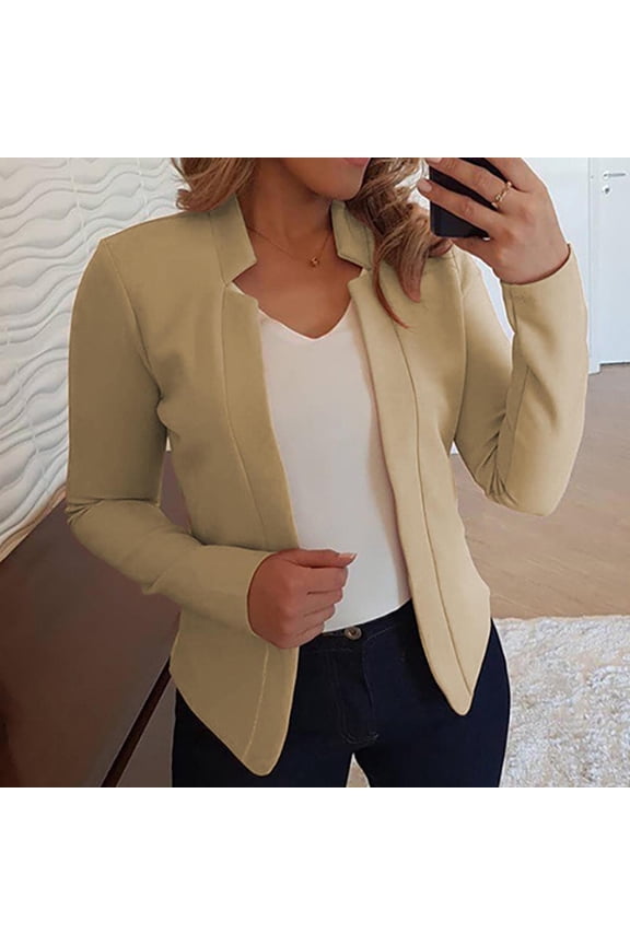 2024 Womens Blazer Cropped Open Front Dress Jacket Lightweight Stand Collar Casual Office Suit Jacket