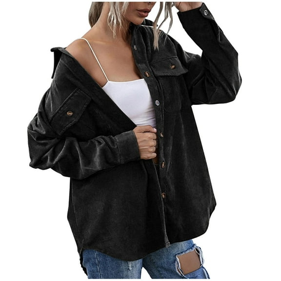 FAVIPT 2024 Womens Flannel Plaid Shirt Shacket Jacket Fleece Lapel Long Sleeve Button Down Jacket Coats Cardigans with Pockets
