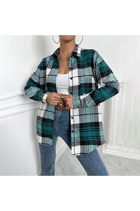 2024 Womens Flannel Shacket Jacket Plaid Wool Blend Casual Button Down Long Sleeve Shirt Fall Clothes Outfits Pocket