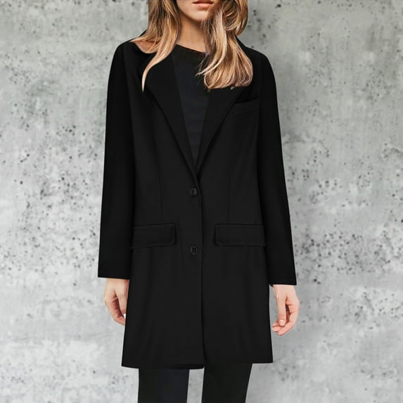 FAVIPT 2024 Wool Trench Coats for Women Winter Fall Fashion Notch Collar Pea Coats Solid Color Mid Length Plus Size Long Jackets Casual Walker Coat