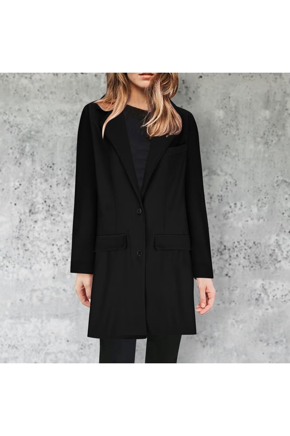 2024 Wool Trench Coats for Women Winter Fall Fashion Notch Collar Pea Coats Solid Color Mid Length Plus Size Long Jackets Casual Walker Coat