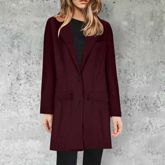 FAVIPT 2024 Wool Trench Coats for Women Winter Fall Fashion Notch Collar Pea Coats Solid Color Mid Length Plus Size Long Jackets Casual Walker Coat