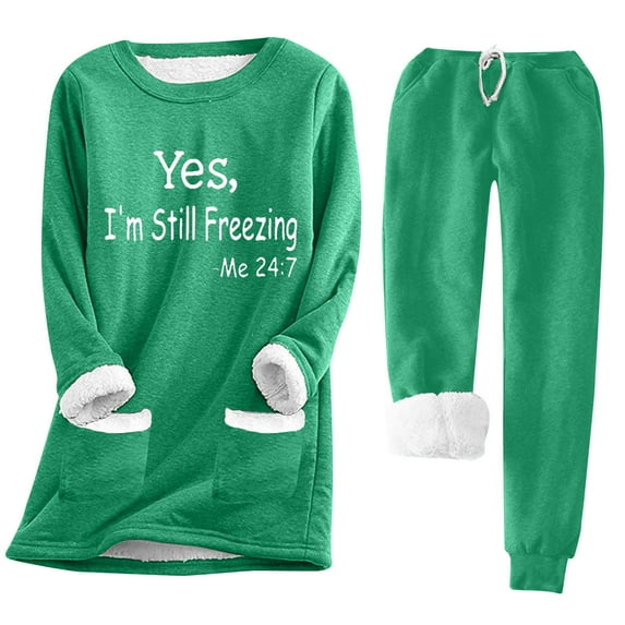 FAVIPT 2024 Yes, I'm Still Freezing -Me 24 7 Fleece Sweatshirt Women Thick Fleece Sweatshirt Winter Warm Sweatpants Set for Women Fleece Lined Sweatpant Women Loungewear
