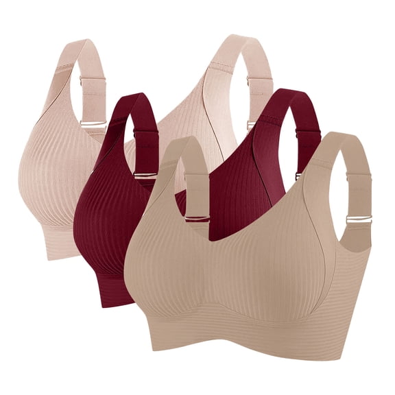 FAVIPT 3 PCS Women Bra Wireless Seamless Everyday Supportive Bra Push Up Comfort Soft No Underwire Full Coverage Bra Wine,L
