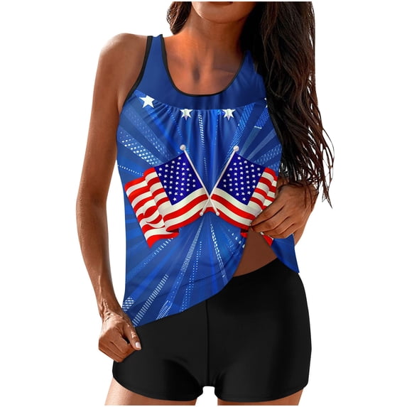 FAVIPT 4th of July Swimsuits for Women Tankini Two Piece with Boyshorts Tummy Control Swimwear Independence Day Patriotic Printed Summer 2025 Bathing Suits Red,XXL