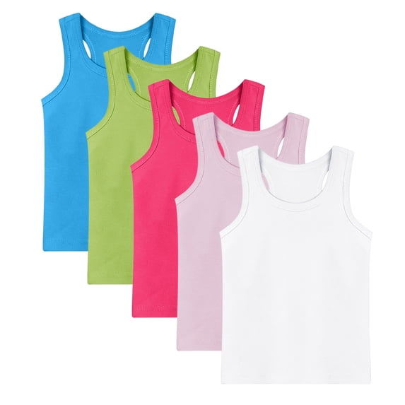 FAVIPT 5 Pack Tank Top for Kids Girl Summer Boys Cotton Sleeveless Crewneck Undershirts Casual Cute Solid Color Athletic Tanks Multicolor,1-2 Years