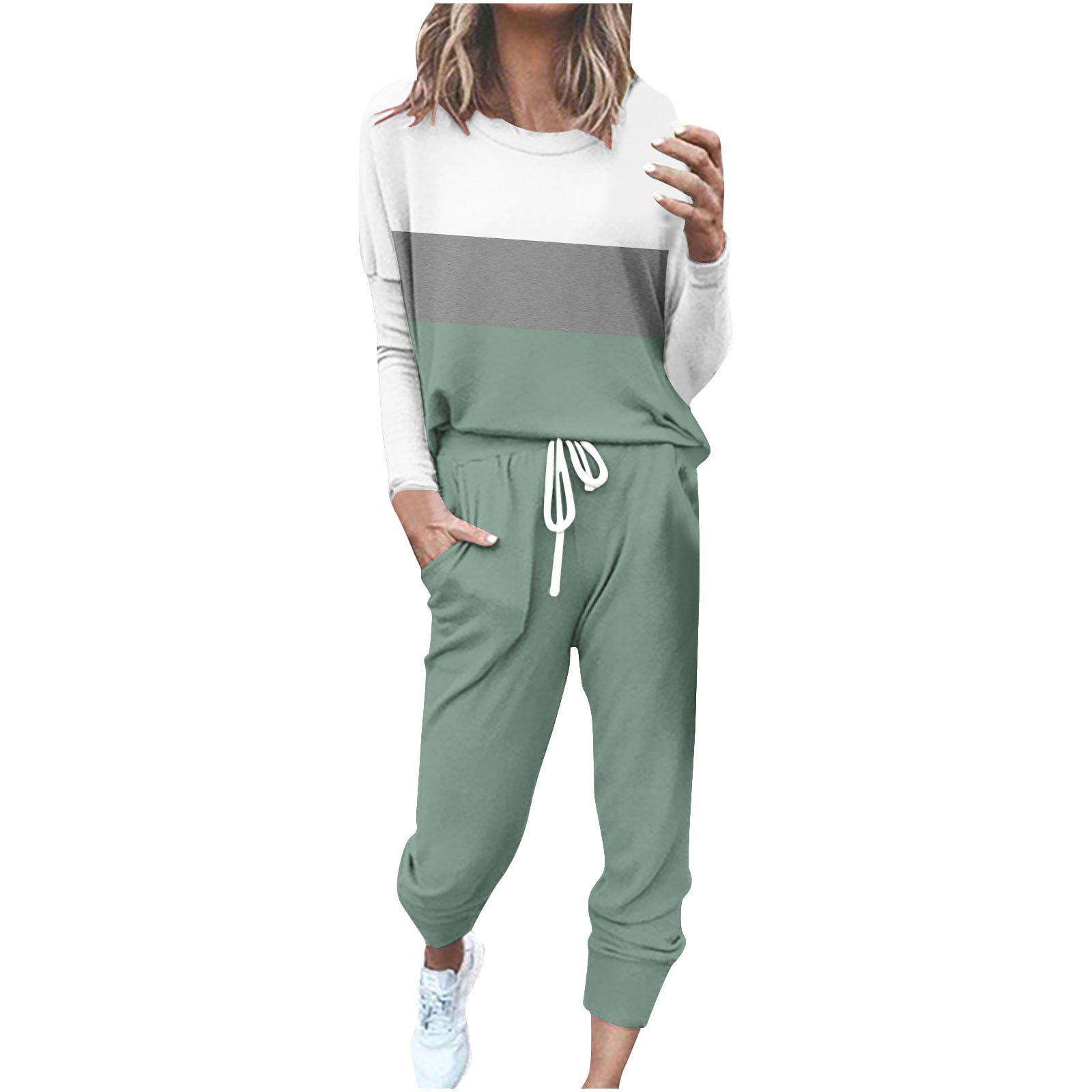 FAVIPT Athletic Jogger Sets for Women Color Block Tracksuit Lounge Set