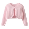 thumbnail image 1 of FAVIPT Baby Girl Cardigan Sweater Long Sleeve Crewneck Bolero Shrug Casual Solid Cute Knitted Button Cropped Jacket Pink,6-12 Months, 1 of 9