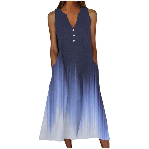 FAVIPT Beach Sundresses for Women 2025 Vacation Casual Plus Size Midi Sun Dress Loose Flowy Dress Summer Boho Long Dresses Trendy Navy,XXXXXL