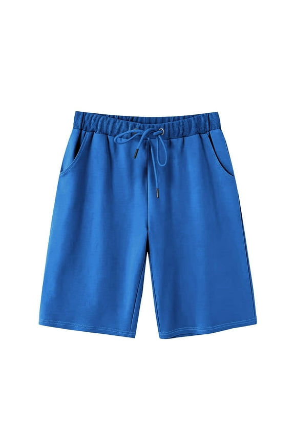 Bermuda Shorts Women Loose Fit Knee Length Shorts Drawstring Elastic Waist Plain Shorts Walking Hiking Lightweight Shorts with Pockets 2025 Blue,XXL