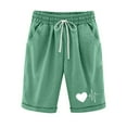 thumbnail image 1 of FAVIPT Bermuda Shorts for Women Plus Size Loose Fit Shorts Cute Print Cotton Linen Shorts Knee Length Drawstring Lounge Shorts with Pockets Summer 2025 Green,XXXXXL, 1 of 6