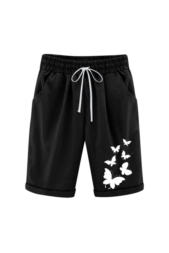 Women's Bermuda Shorts Plus Size,Women's Casual Elastic Waist Knee Length Bermuda Shorts with Drawstring
