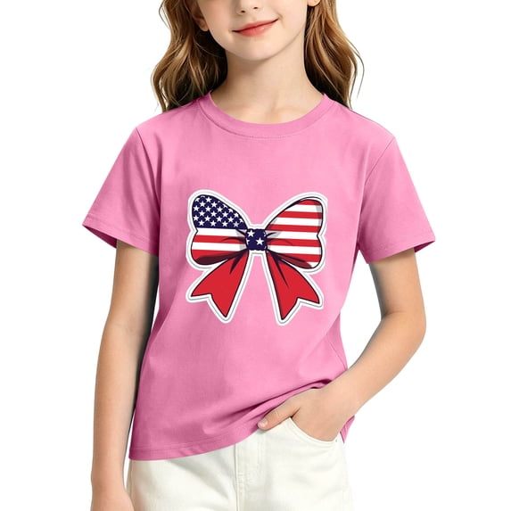 FAVIPT Big Kids 4th of July Shirt 250 Years Boys and Girls American Flag Shirts Red White Blue Tshirt Independence Day Tee Pink,10-11Years