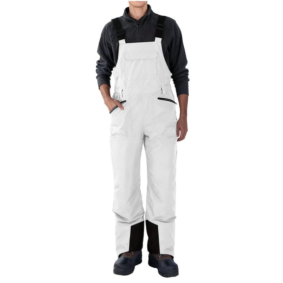 FAVIPT Big and Tall Winter Overalls for Men Baggy Outdoor Snowboard Pants Casual Warm Snow Overalls Waterproof Windproof Insulated Ski Bibs White,XXXL