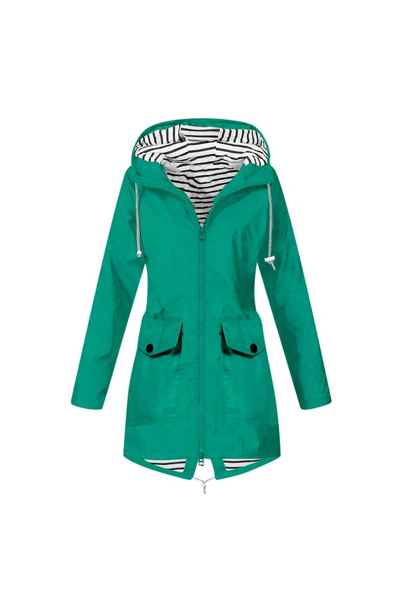 Raincoat for Women Waterproof with Hood Packable Long Hooded Trench Coats Waterproof Windbreaker Travel Jacket Green M