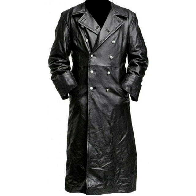 FAVIPT Black Leather Trench Coat Mens Full Length,Leather Duster Coat ...
