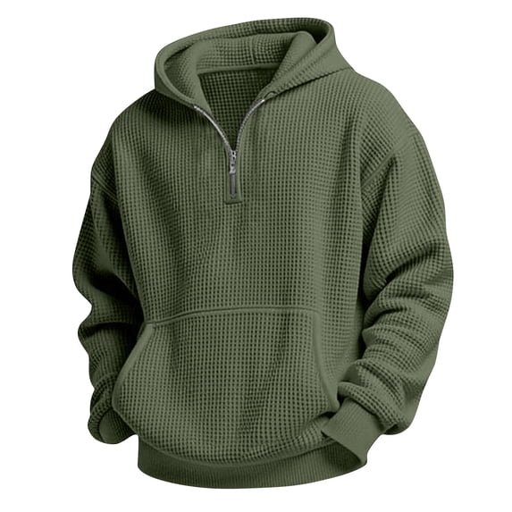 FAVIPT Boys Quarter Zip Hoodies Waffle Knit Preppy Trendy Hooded Sweatshirts Solid Color Casual Pullover Tops with Pocket Army Green,5 Years