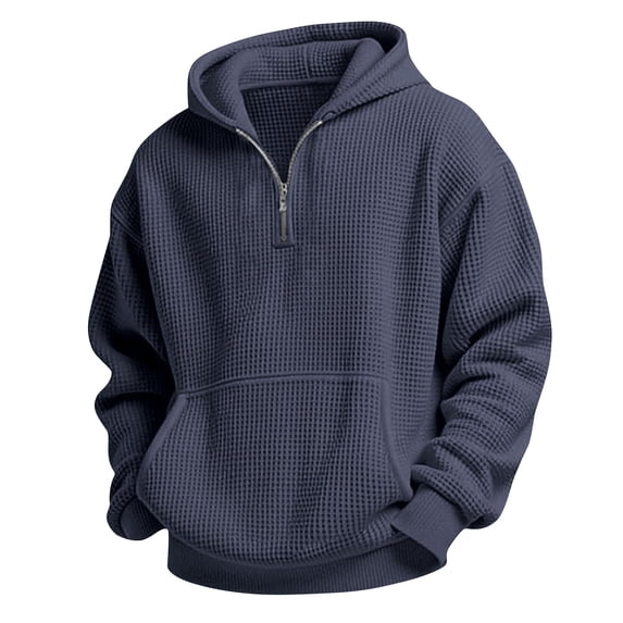 FAVIPT Boys Quarter Zip Hoodies Waffle Knit Preppy Trendy Hooded Sweatshirts Solid Color Casual Pullover Tops with Pocket Navy,7 Years
