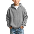thumbnail image 1 of FAVIPT Boys Waffle Knit Hoodie Quarter Zip Long Sleeve Hooded Sweatshirt with Cargo Pocket Casual Solid Color Pullover Shirts Gray,9 Years, 1 of 9