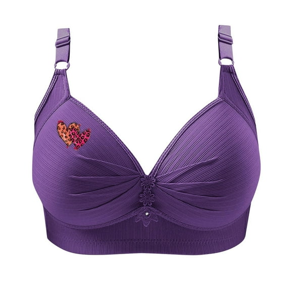FAVIPT Bras Lift for Women Wireless Floral Print Daily Underwear Breathable Adjustable Comfort Bras for Old Women 2025 Purple,XL